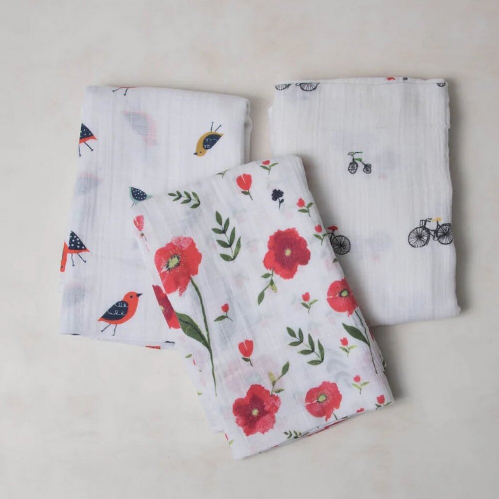 Little Unicorn Cotton Muslin Swaddle - Summer Poppy Set - 3 Pk